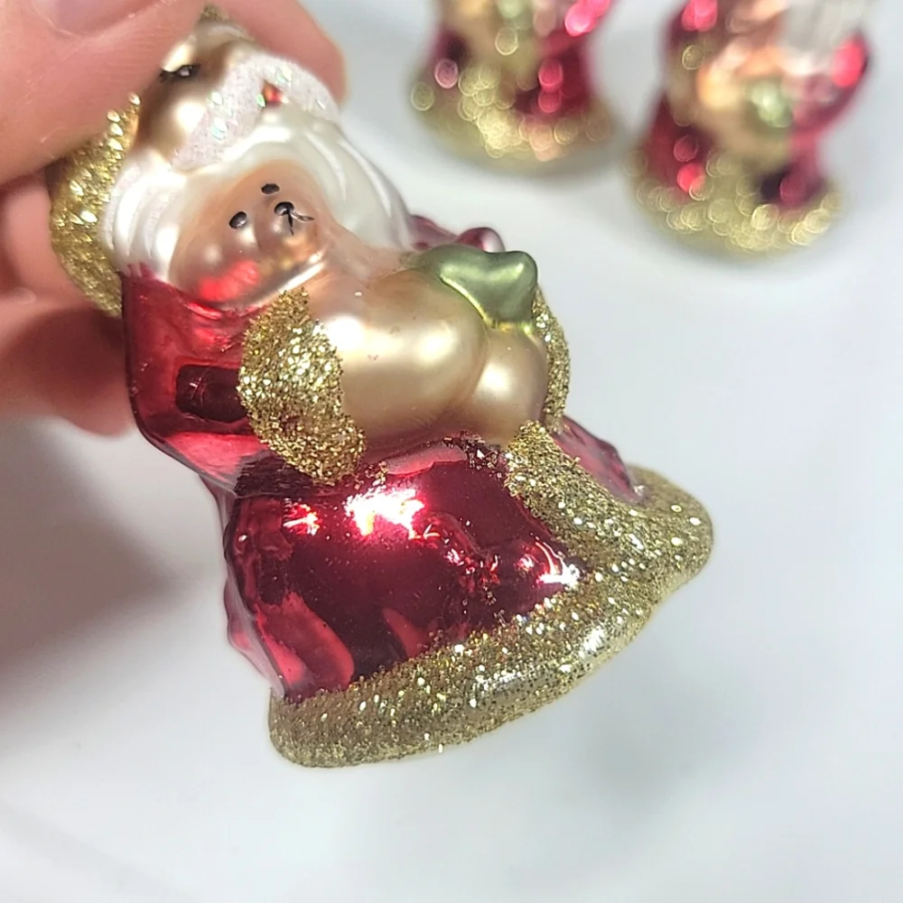 Glass Blown Santa Ornaments Glitter Hand Painted Lot‎ Of 3